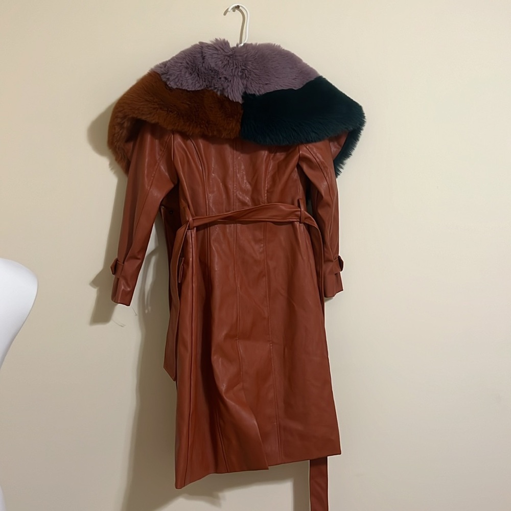Hutch Anthropologie Bowie Faux Fur Coat Jacket in orange size XXS NWOT - Picture 4 of 11